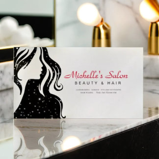  Elegant Beauty Salon & Hair Stylist White Black Magnetic Business Card