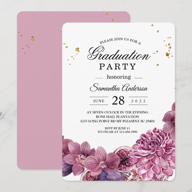 Elegant Beauty Watercolor Pink & Purple Orchids  Invitation (Front/Back)