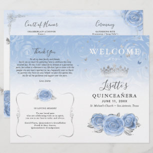 Elégant Bébé bleu et argent Quinceanera Programme