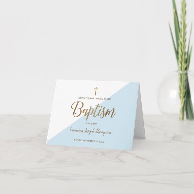 Élégant bébé garçon Baptême Bleu Merci or (Devant)