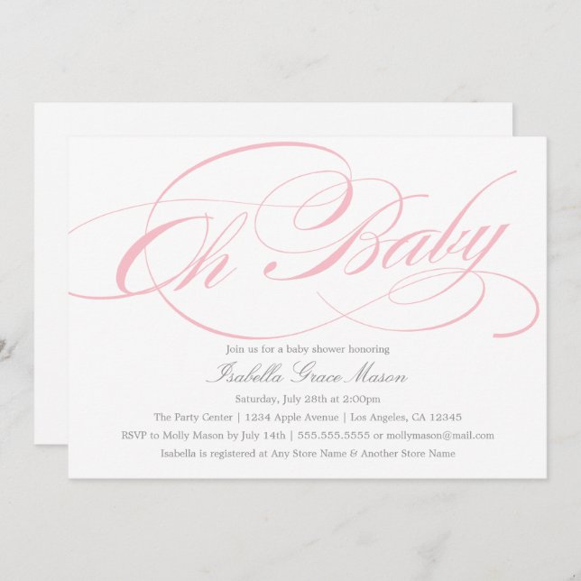 Élégant Bébé Oh En Rose | Invitation baby shower (Devant / Derrière)