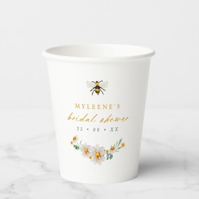 Elegant Bee and Daisies Bridal Shower Paper Cups (Front)