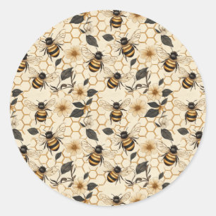Elegant Bee and Honeycomb Pattern Classic Round Sticker