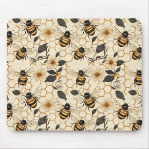 Elegant Bee and Honeycomb Pattern Mouse Pad