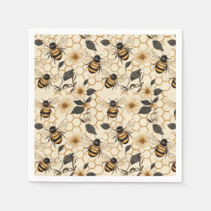 Elegant Bee and Honeycomb Pattern Napkin