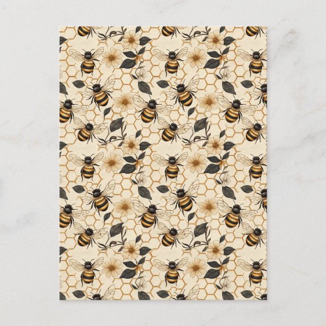 Elegant Bee and Honeycomb Pattern Postcard (Front)