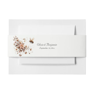 Elegant Bee & Floral Wedding Invitation Belly Band