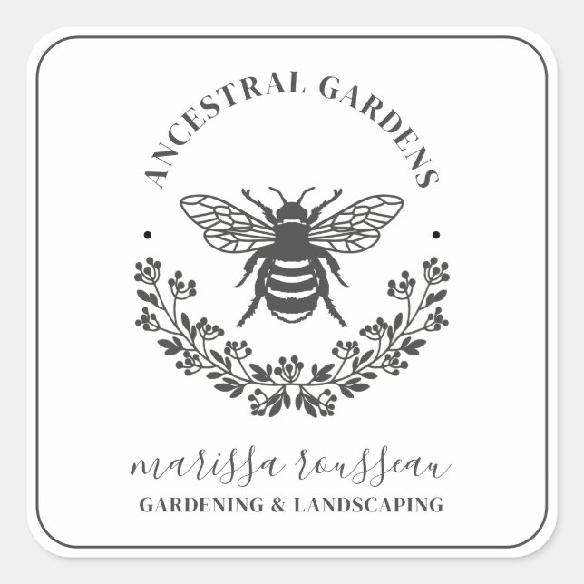 Elegant Bee Laurel Gardener Landscaper Square Sticker (Front)