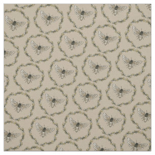 Elegant Bee Pattern Tan Cotton Fabric