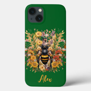 Elegant Bee & Sunflowers with Custom Name iPhone 13 Case