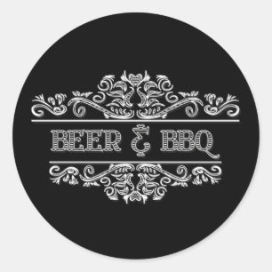 Elegant Beer BBQ word art Classic Round Sticker