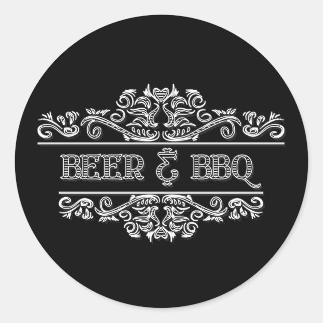 Elegant Beer BBQ word art Classic Round Sticker (Front)