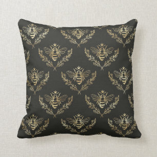 Elegant Bees. Gold on Black. Throw Pillow