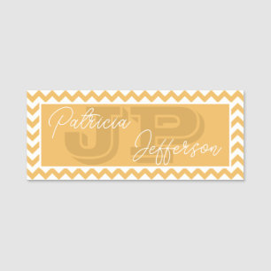 Elegant Beeswax Yellow Chevron Monogram Name Tag