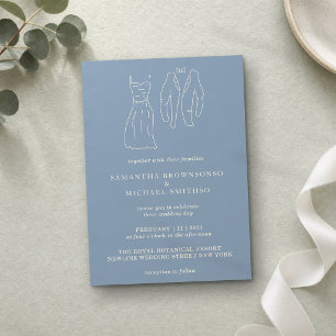 Elegant Beige and Blue Hand-drawn Illustrations Invitation