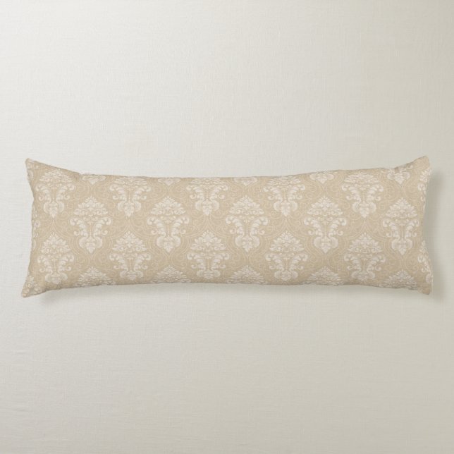 Elegant Beige and Cream Damask Pattern   Body Pillow (Front)