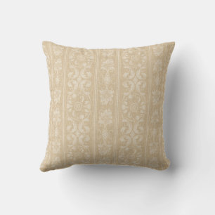 Elegant Beige and Cream Floral Damask Throw Pillow