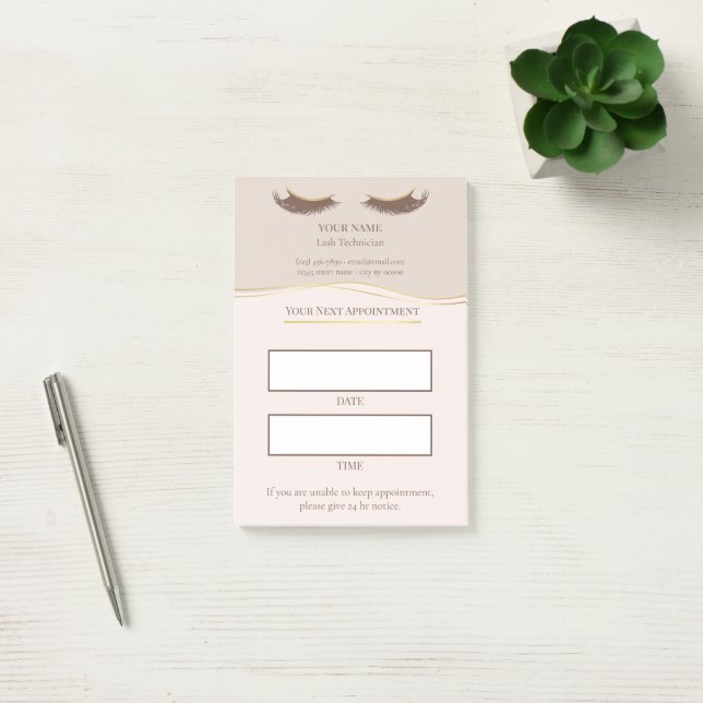 Elegant beige and gold Lash appointment Post-it Notes (Office)