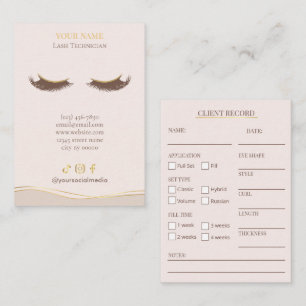 Elegant Beige and gold Lash Client Record Form Business Card