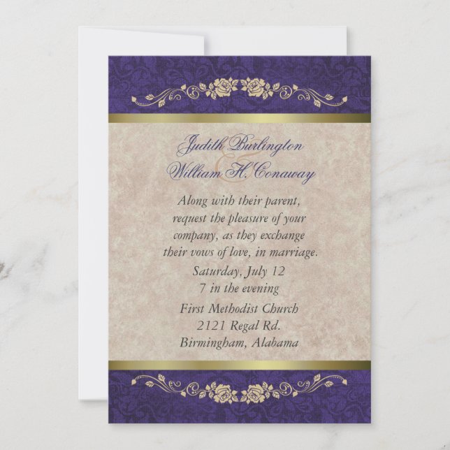 Elegant Beige and Purple Wedding Invitation (Front)