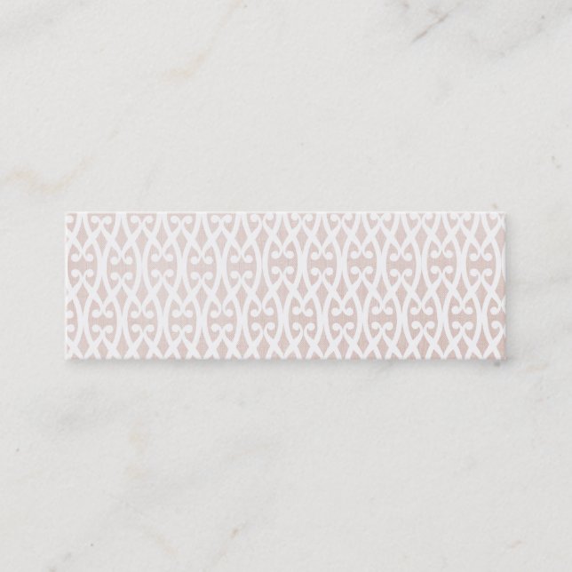Elegant Beige and White Lattice Pattern Mini Business Card (Front)