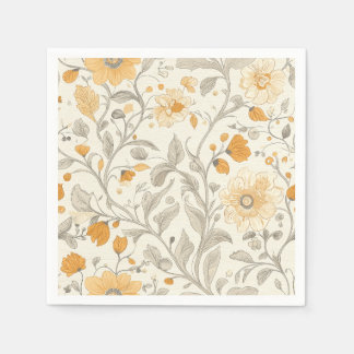 Elegant Beige and Yellow Botanical Illustration Napkin