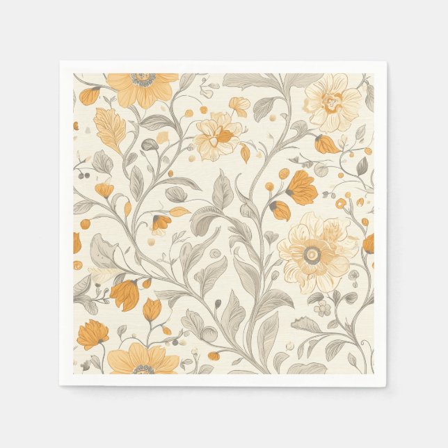 Elegant Beige and Yellow Botanical Illustration Napkin (Front)