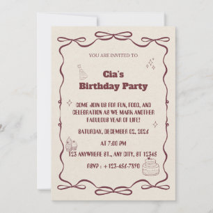 "Elegant Beige Birthday Party Invite" Invitation
