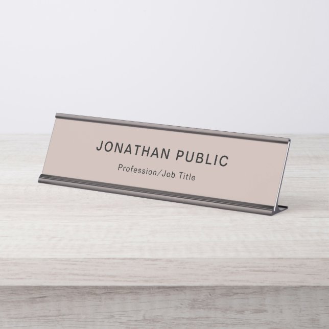 Elegant Beige Black Professional Creative Simple Desk Name Plate (Front)