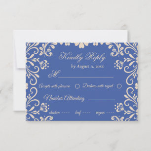Elegant Beige Blue Wedding RSVP Card