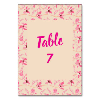 Elegant Beige & Blush Pink Floral Wedding Table Number