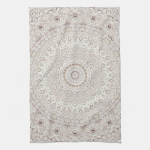Elegant Beige Boho Medallion Design Kitchen Towel