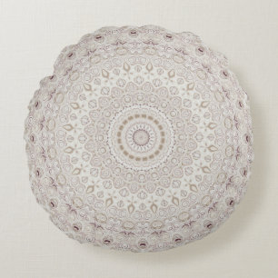 Elegant Beige Boho Medallion Design Round Pillow