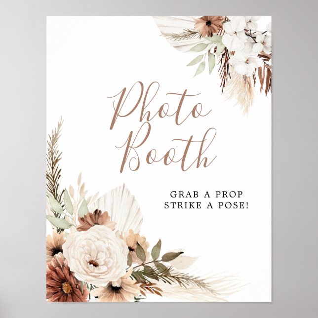 Elegant Beige Boho Pampas Grass Photo Booth Sign (Front)