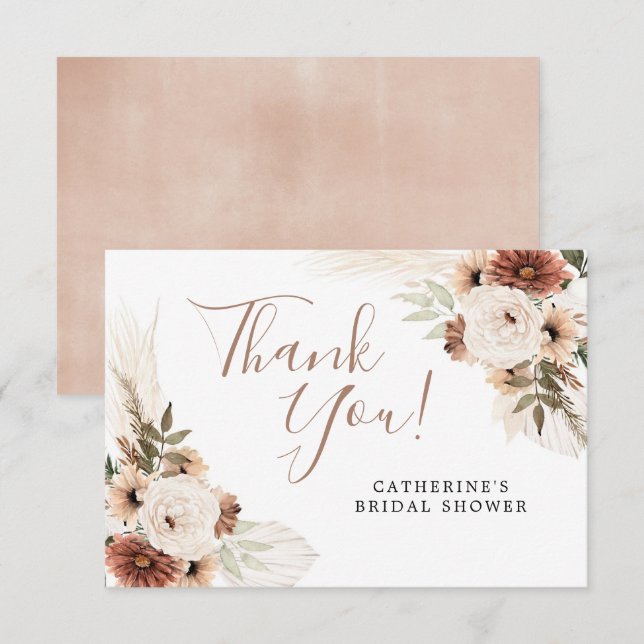 Elegant Beige Boho Pampas Grass Thank You Card (Front/Back)