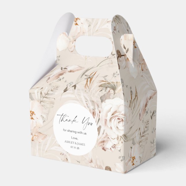 Elegant beige botanical floral garden wedding  fav favor box (Front Side)