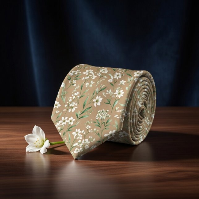 Elegant Beige Botanical Tie (Creator Uploaded)