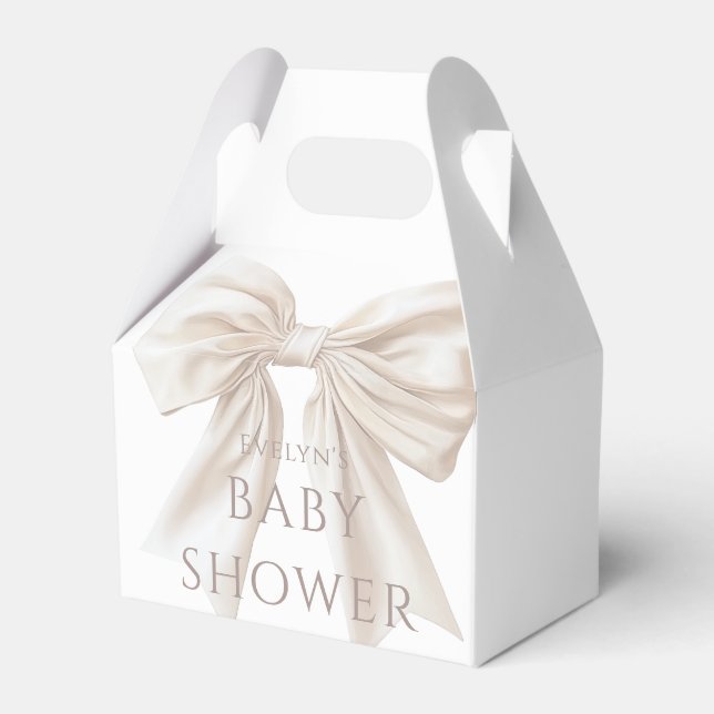 Elegant Beige Bow Gender Neutral Baby Shower  Favor Box (Front Side)