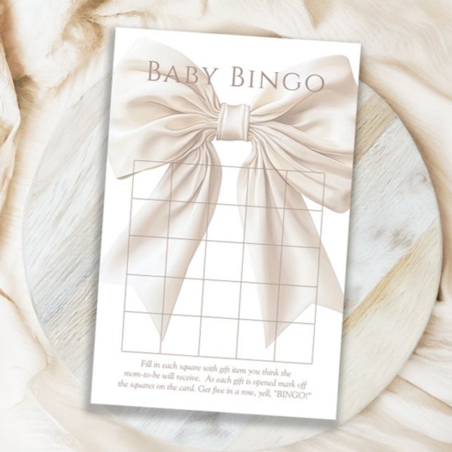 Elegant Beige Bow Neutral Baby Shower Baby Bingo (Creator Uploaded)