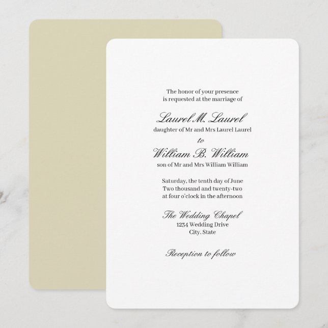 Elegant Beige Bride Groom Wedding Invitation (Front/Back)