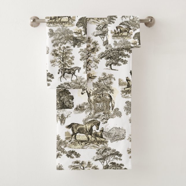 Elégant Beige Brown Rustique Horses Toile (En situation)