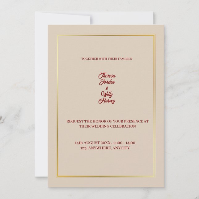 Elegant Beige & Burgundy Floral Wedding Invitation (Devant)