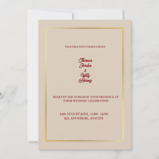 Elegant Beige & Burgundy Floral Wedding Invitation