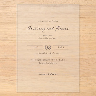 Elegant Beige Calligraphy Acrylic Invitations