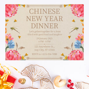 Elegant Beige Chinese New Year Dinner Invitation