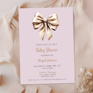 Elegant Beige Coquette Bow Baby Shower Invitation