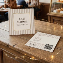 Elegant Beige Cream Stripes French QR Bakery