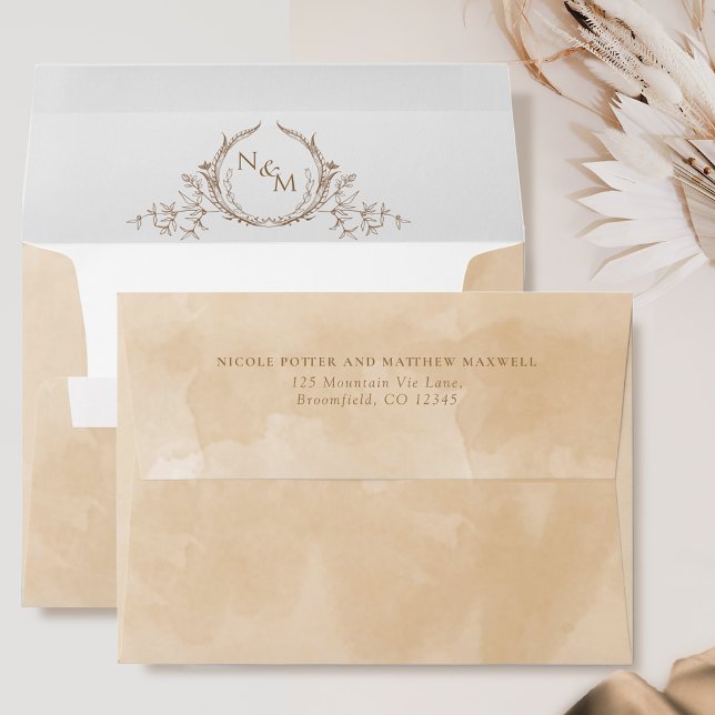Elegant Beige Cream Watercolor Monogram Wedding Envelope (Creator Uploaded)