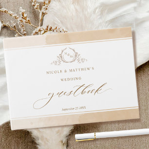 Elegant Beige Cream Watercolor Monogram Wedding Guest Book
