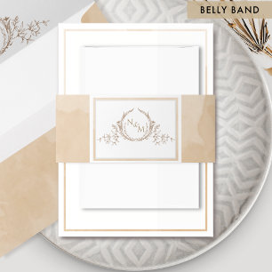 Elegant Beige Cream Watercolor, Monogram Wedding Invitation Belly Band